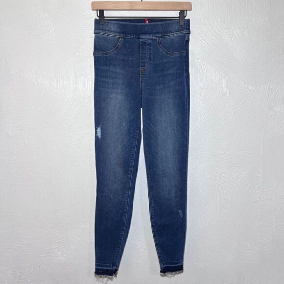 SPANX Distressed Ankle Skinny Jeans in Medium Wash - Picture 3 of 6